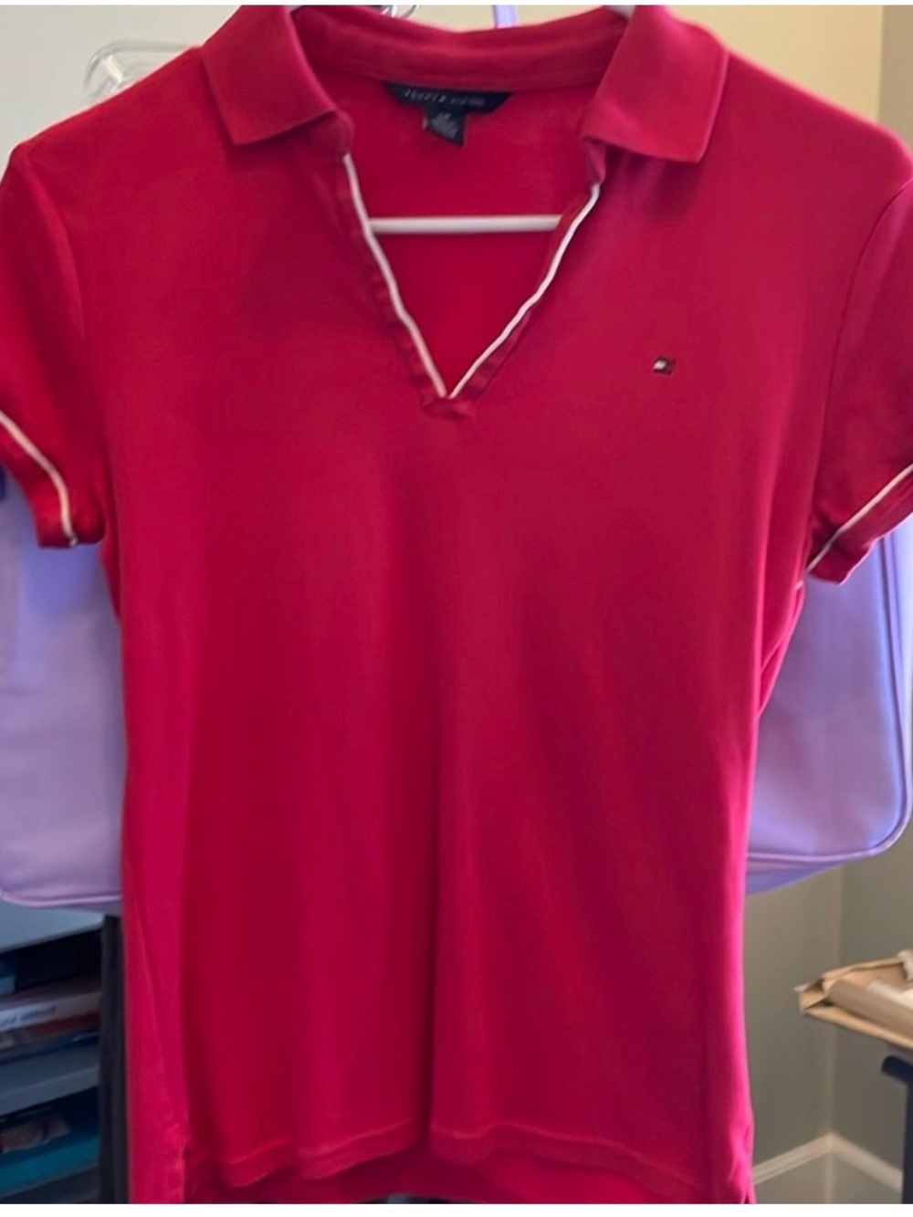 Tommy Hilfiger Women's Pink Polo-Style V-Neck Top
